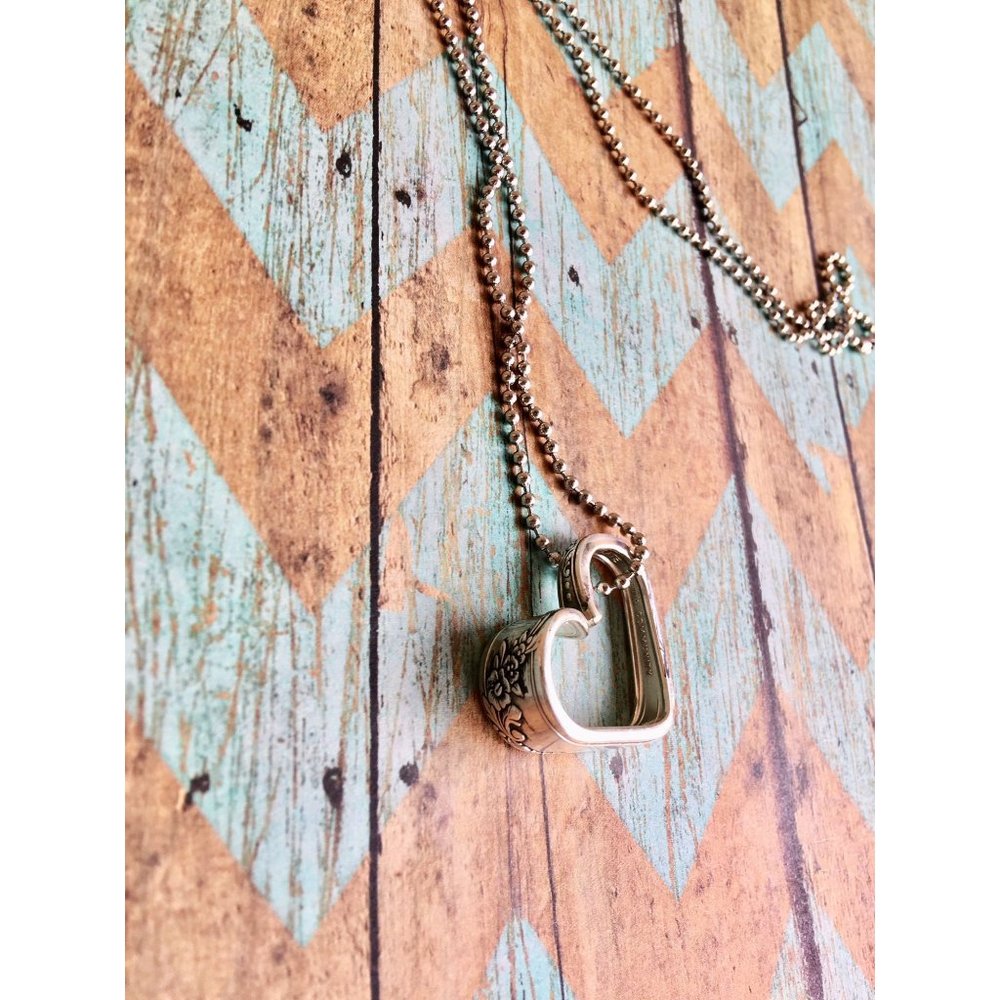 Floral Heart Silverware Necklace, Vintage  Queen Bess II Flatware, Spoon Theory - Picture 2 of 7